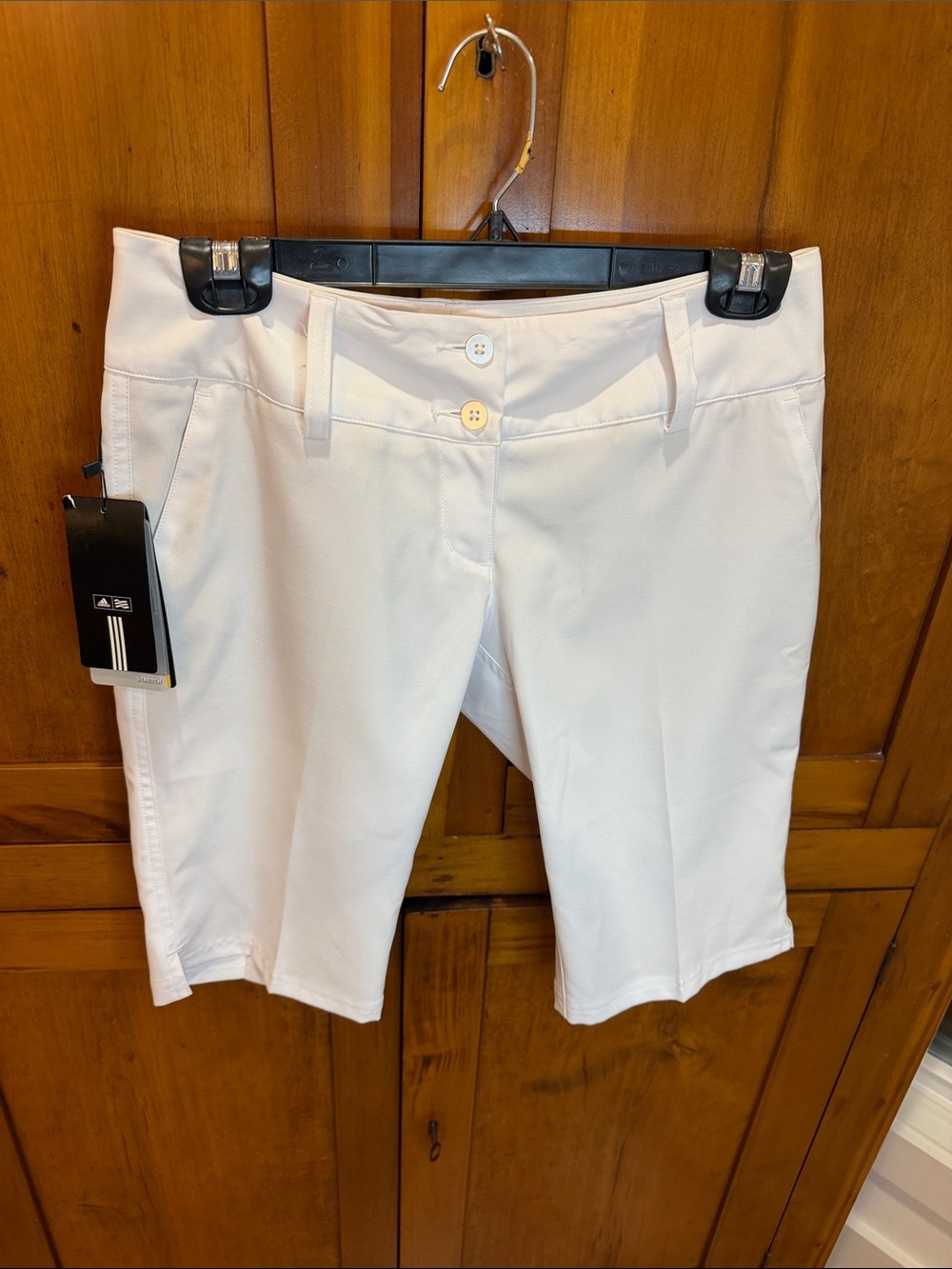 Adidas White Mid-Length Bermuda Length Athletic Shorts, 0